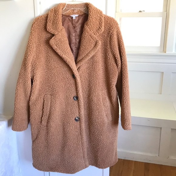 TIME AND TRU Faux Sherpa Teddy Coat Jacket Tan Women’s Plus Size 2X 20W 22W - Picture 1 of 16